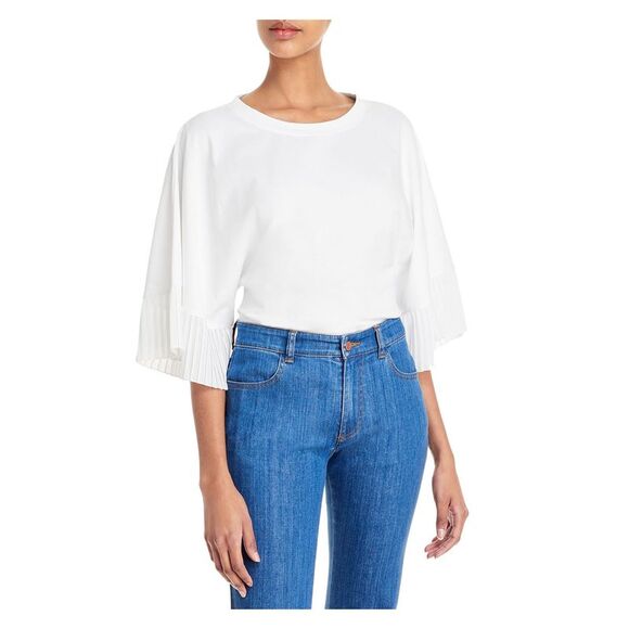 SEE BY CHLOE Tops - SEE BY CHLOE Womens Ivory Bell Sleeve Round Neck Top S